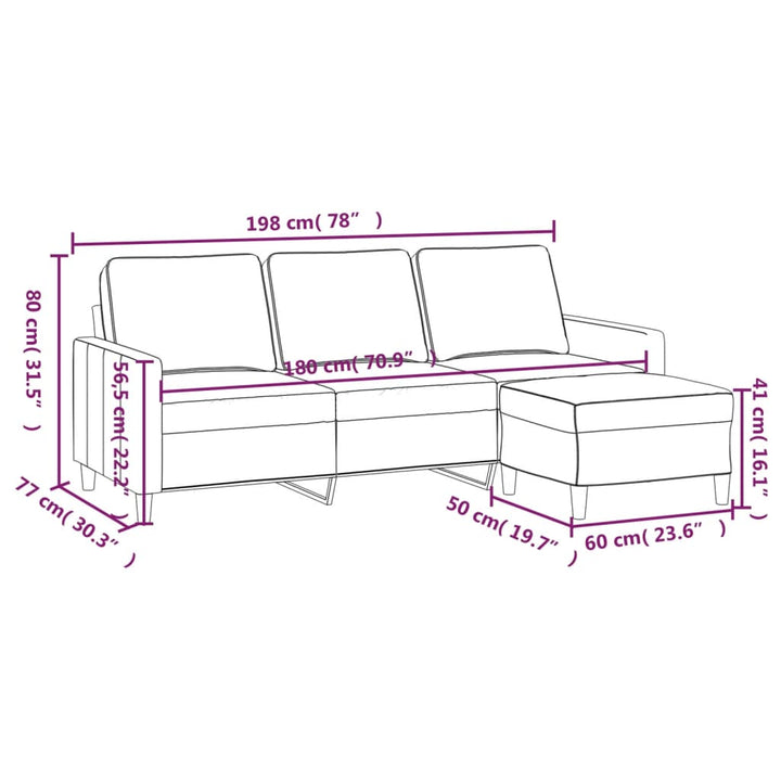 3-Sitzer-Sofa Mit Hocker 180 Cm Samt