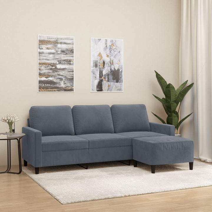 3-Sitzer-Sofa Mit Hocker 180 Cm Samt