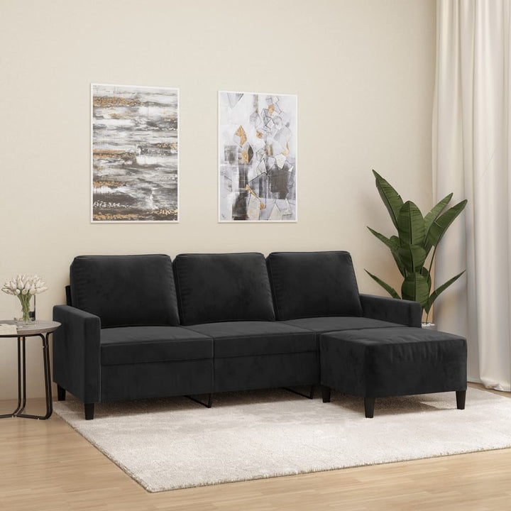 3-Sitzer-Sofa Mit Hocker 180 Cm Samt