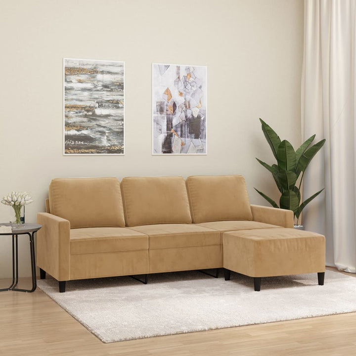 3-Sitzer-Sofa Mit Hocker 180 Cm Samt