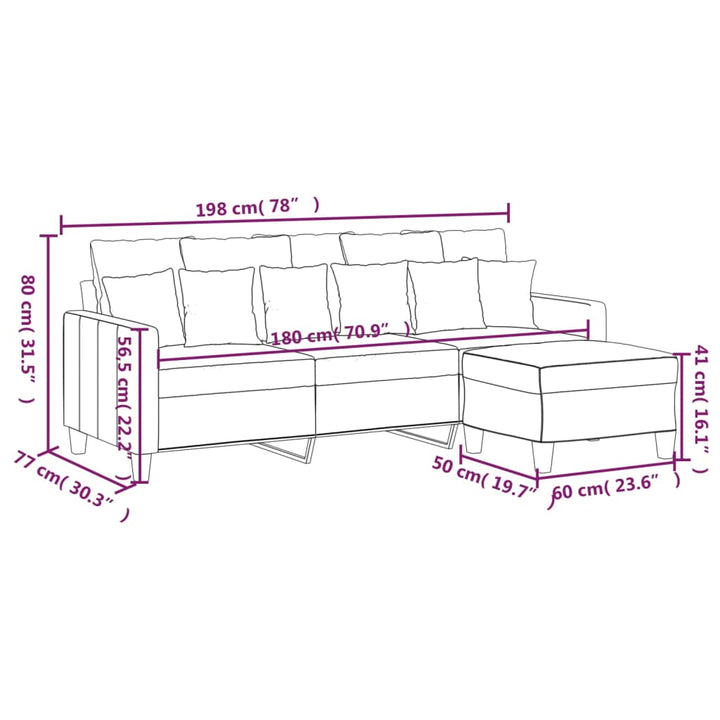 3-Sitzer-Sofa Mit Hocker 180 Cm Stoff