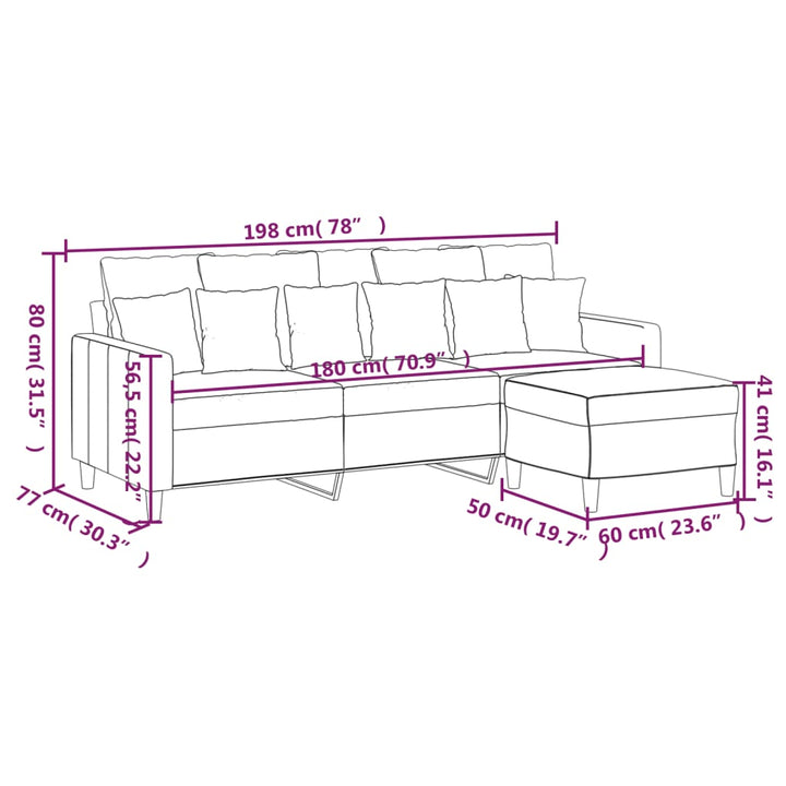 3-Sitzer-Sofa Mit Hocker 180 Cm Samt