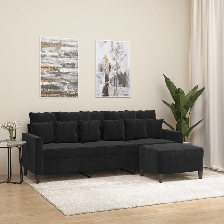 3-Sitzer-Sofa Mit Hocker 180 Cm Samt