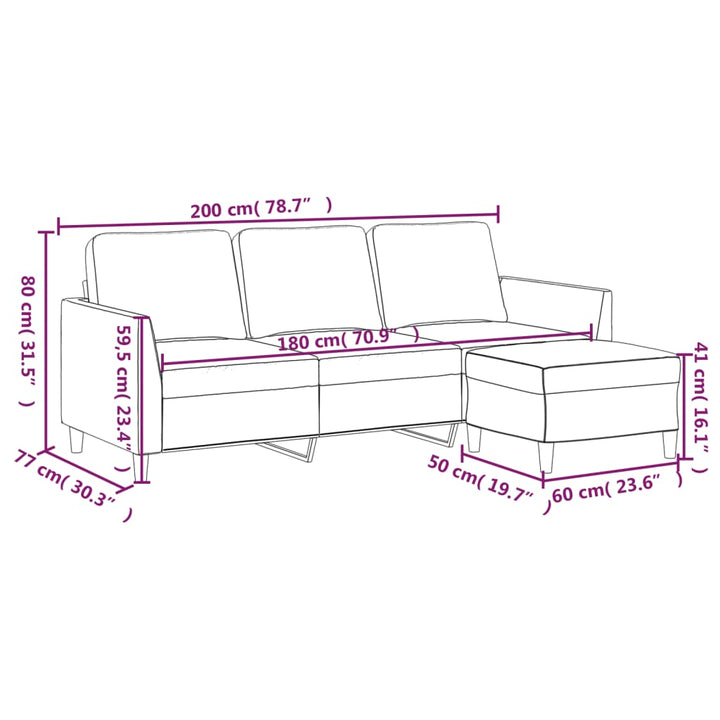 3-Sitzer-Sofa Mit Hocker 180 Cm Kunstleder