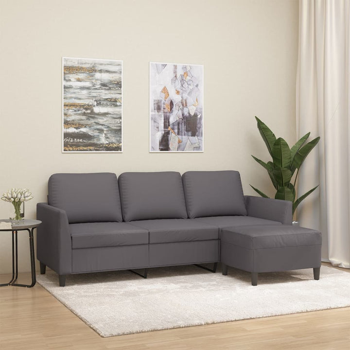 3-Sitzer-Sofa Mit Hocker 180 Cm Kunstleder