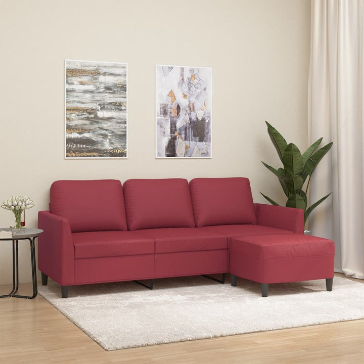 3-Sitzer-Sofa Mit Hocker 180 Cm Kunstleder