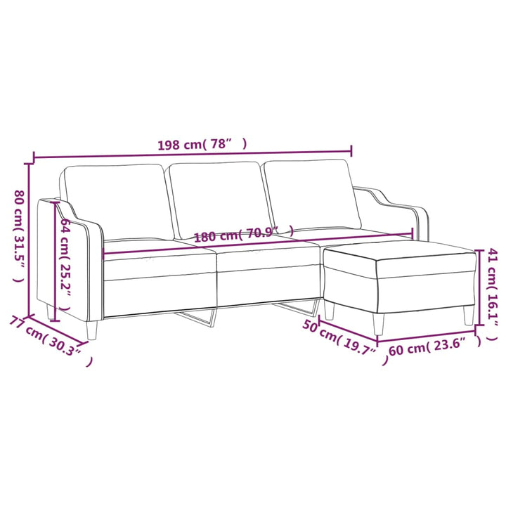 3-Sitzer-Sofa Mit Hocker 180 Cm Stoff