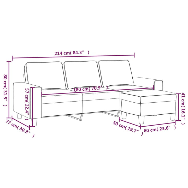 3-Sitzer-Sofa Mit Hocker 180 Cm Stoff