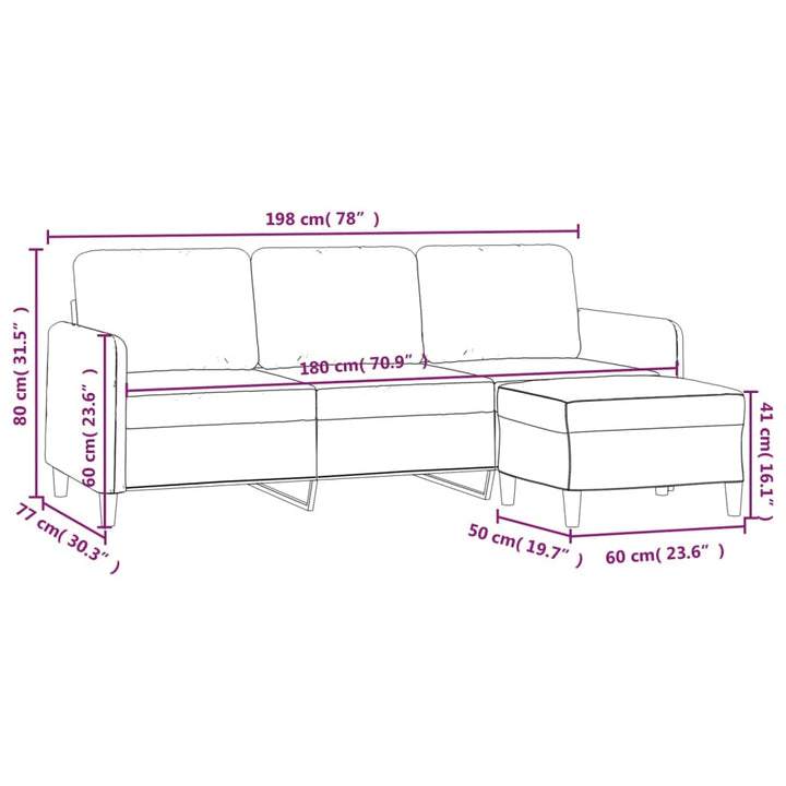 3-Sitzer-Sofa Mit Hocker 180 Cm Samt