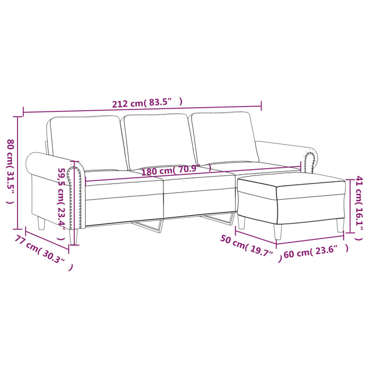 3-Sitzer-Sofa Mit Hocker 180 Cm Samt