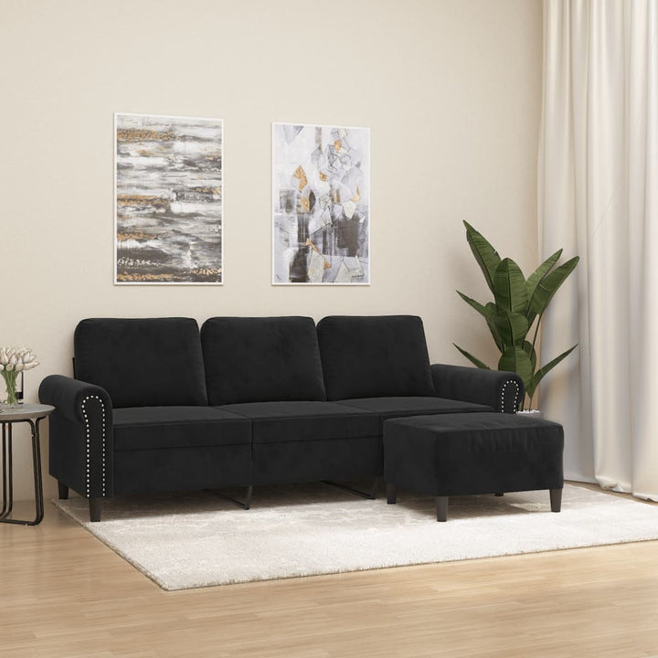 3-Sitzer-Sofa Mit Hocker 180 Cm Samt