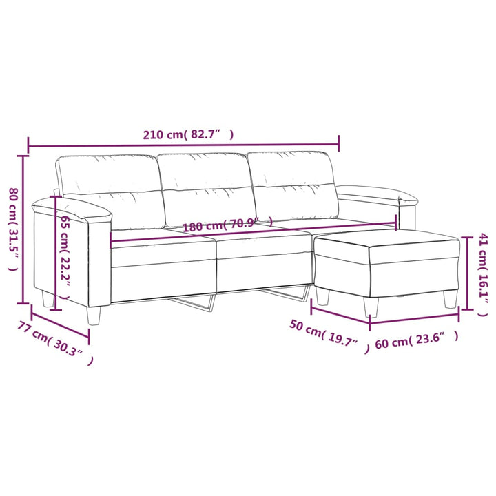 3-Sitzer-Sofa Mit Hocker 180 Cm Mikrofasergewebe