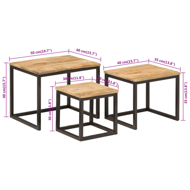 Satztische 3 Stk. Massivholz Mango Und Eisen