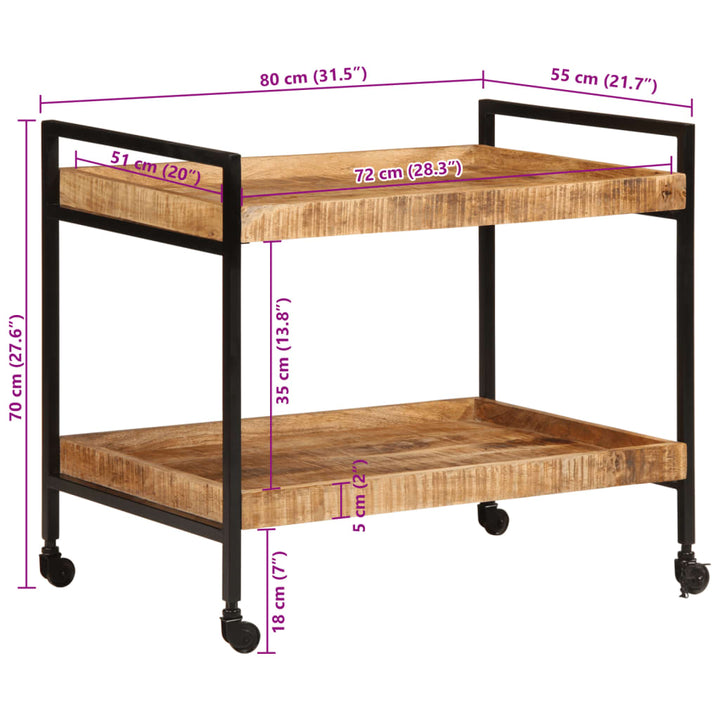 Küchenwagen 80X55X70 Cm Raues Massivholz Mango