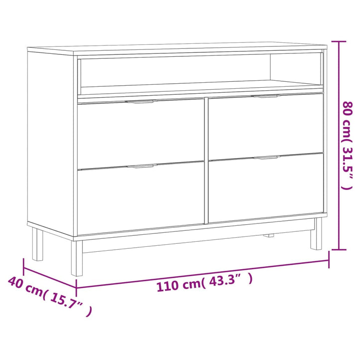 Schubladenschrank Flam 110X40X80 Cm Massivholz Kiefer