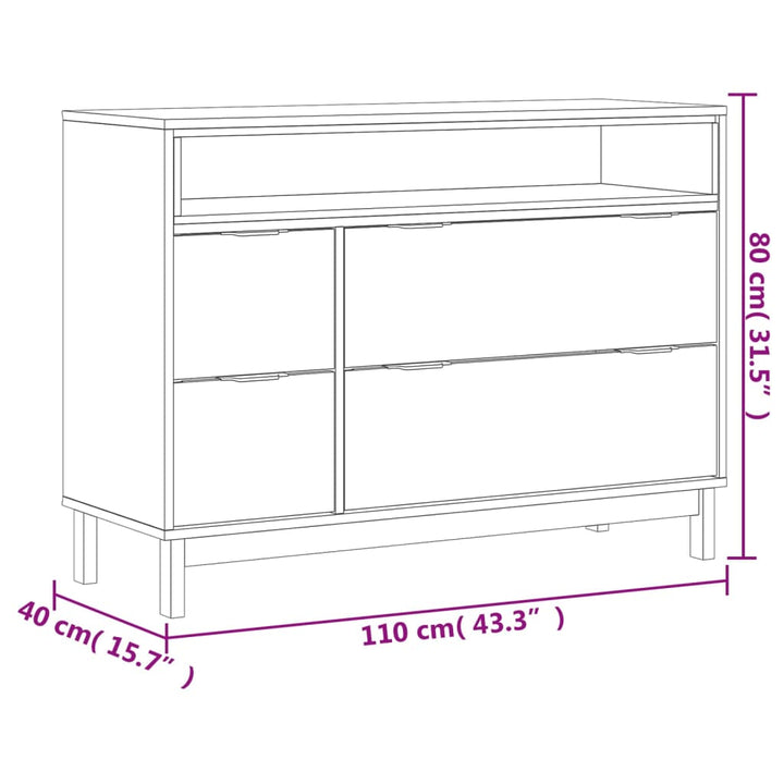 Schubladenschrank Flam 110X40X80 Cm Massivholz Kiefer