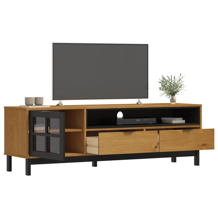 Tv-Schrank Mit Glastür Flam 158X40X50 Cm Massivholz Kiefer