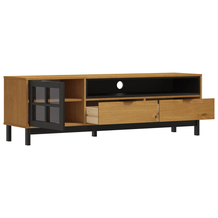 Tv-Schrank Mit Glastür Flam 158X40X50 Cm Massivholz Kiefer