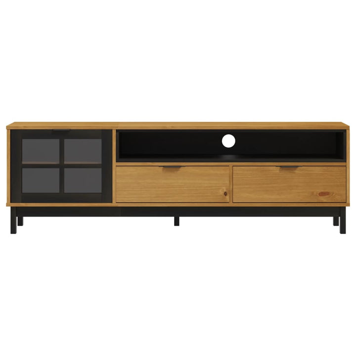 Tv-Schrank Mit Glastür Flam 158X40X50 Cm Massivholz Kiefer