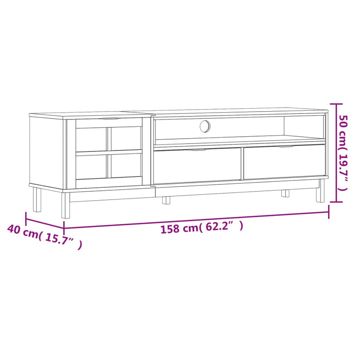 Tv-Schrank Mit Glastür Flam 158X40X50 Cm Massivholz Kiefer