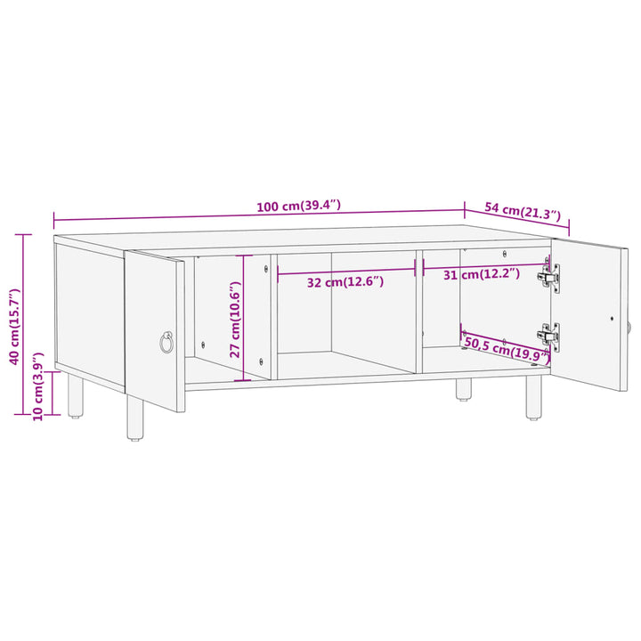 Couchtisch 100X54X40 Cm Massivholz Mango