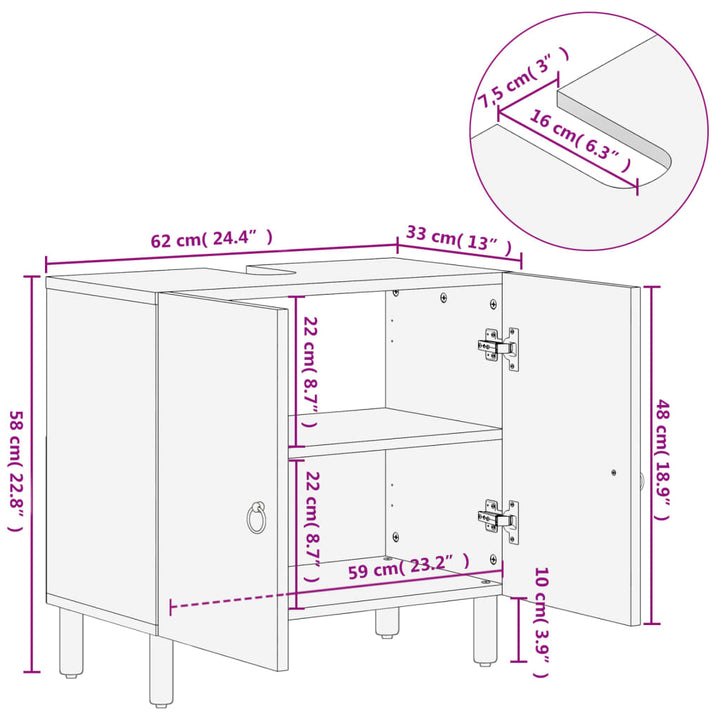 Waschbeckenunterschrank 62X33X58 Cm Massivholz Mango