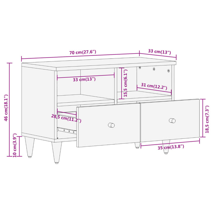 Tv-Schrank 70X33X46 Cm Massivholz Mango