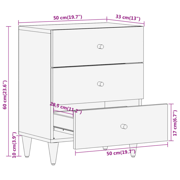 Nachttisch 50X33X60 Cm Massivholz Mango