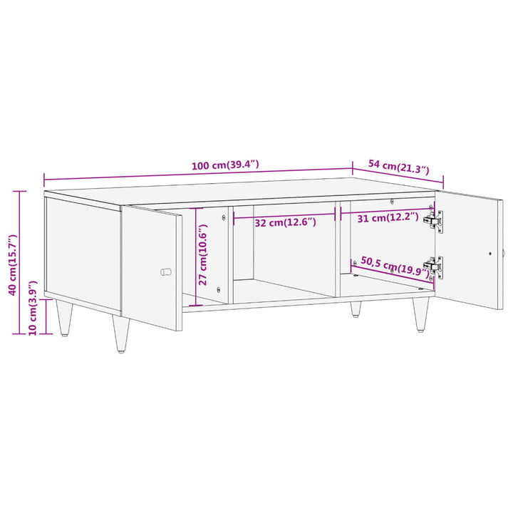 Couchtisch 100X54X40 Cm Massivholz Mango