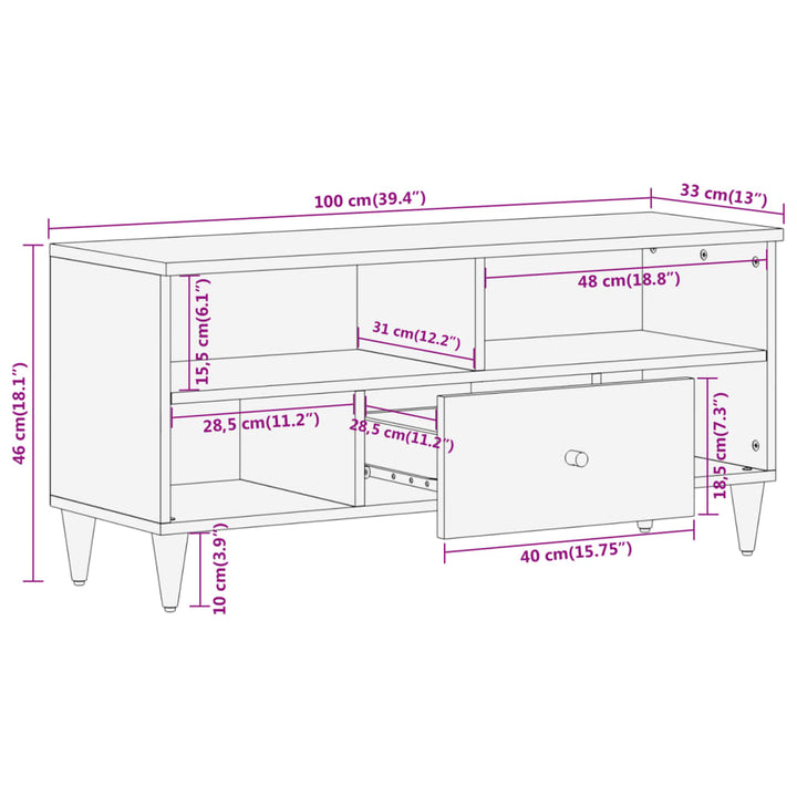 Tv-Schrank 100X33X46 Cm Massivholz Mango