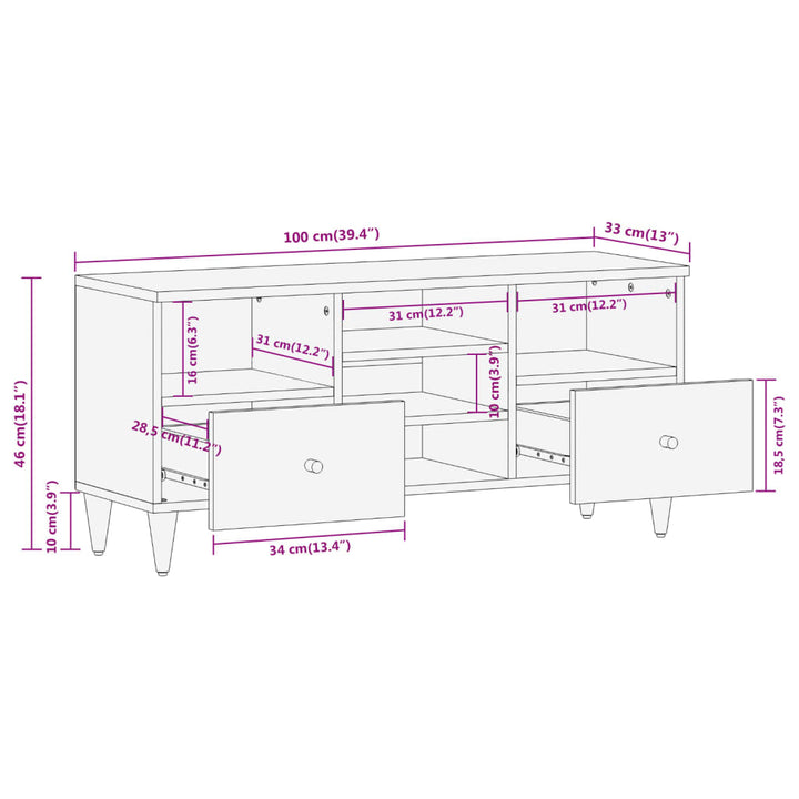 Tv-Schrank 100X33X46 Cm Massivholz Mango