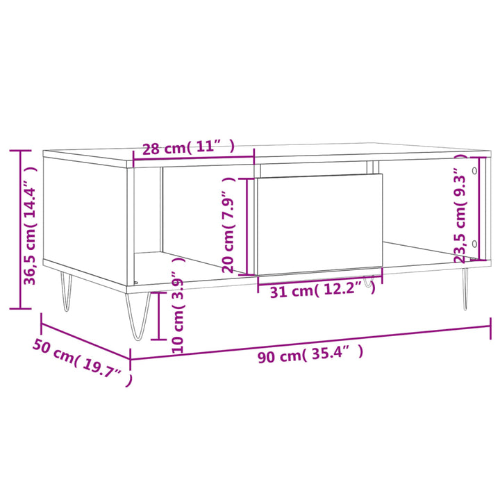 Couchtisch Braun Eichen-Optik 90X50X36,5 Cm Holzwerkstoff