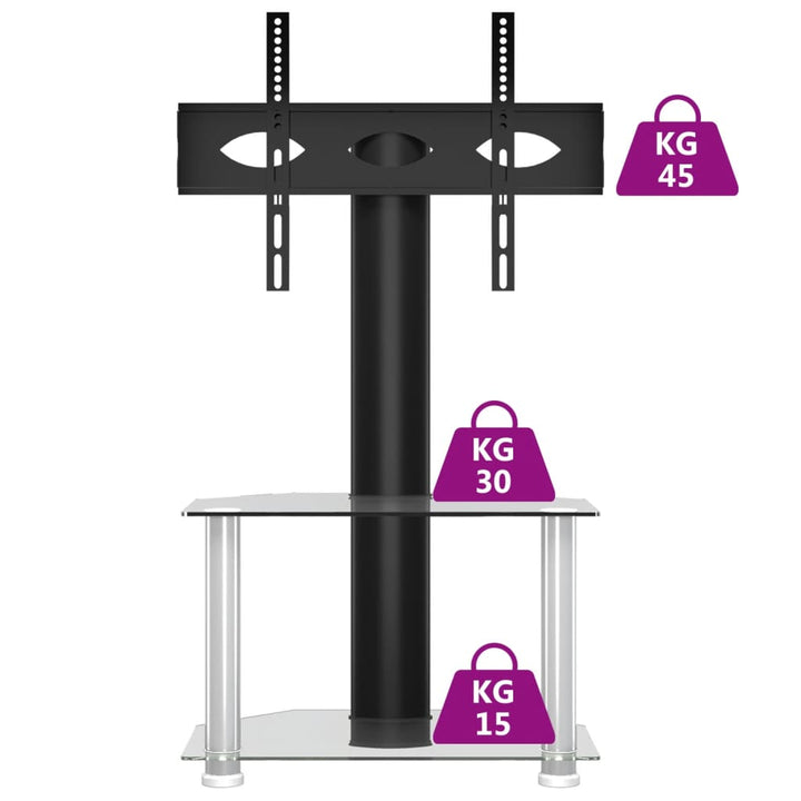 Tv-Eckregal Mit 2 Ablagen Für 32-70 Zoll Schwarz Und N Silber