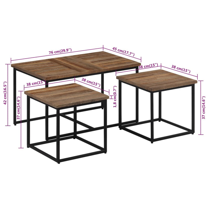 Satztische 3 Stk. Massivholz Teak