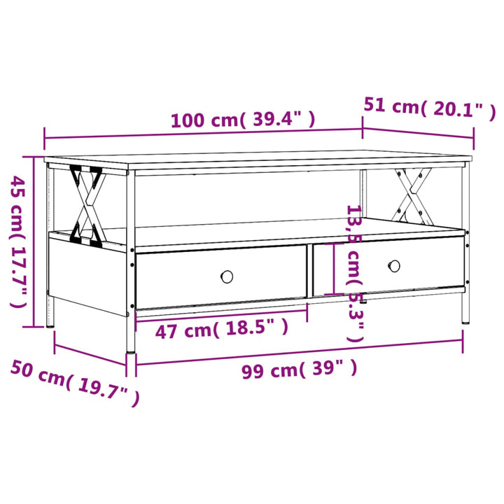 Couchtisch Sonoma-Eiche 100X51X45 Cm Holzwerkstoff