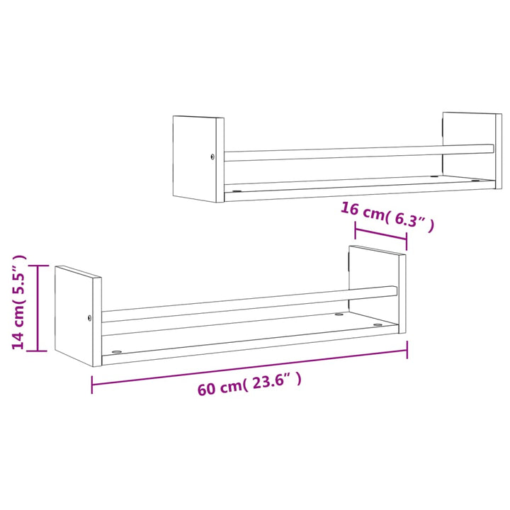 Wandregale Mit Stangen 2 Stk. Schwarz