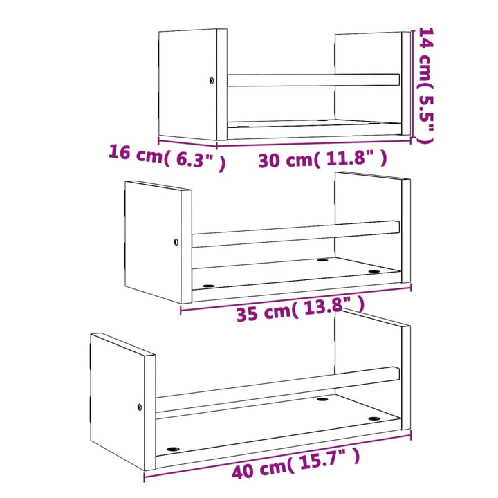 3-Tlg. Wandregal-Set Mit Stangen Holzwerkstoff