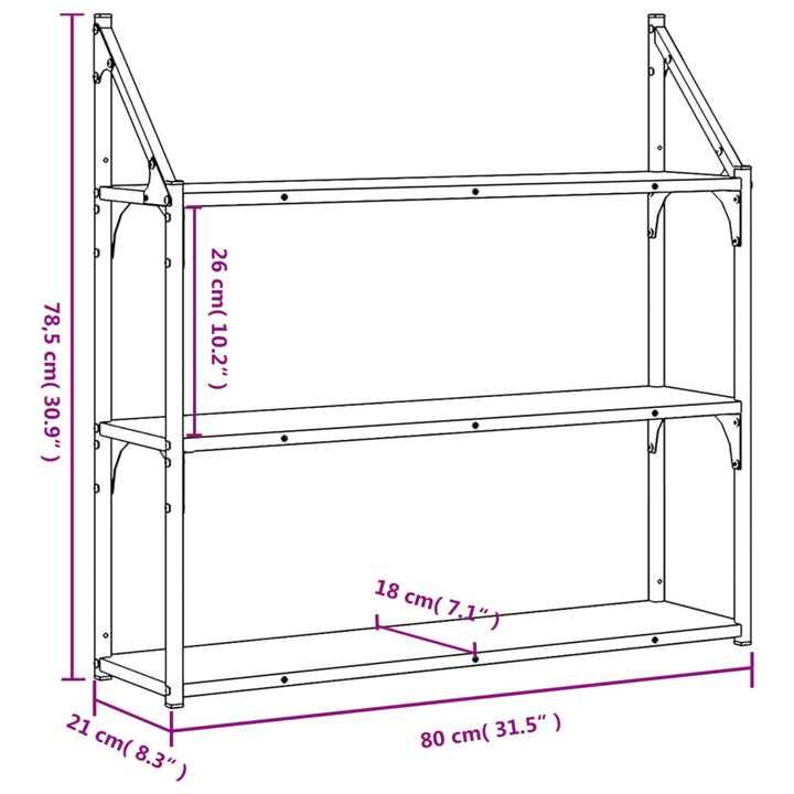 Wandregal 3 Fächer Sonoma-Eiche 80X21X78,5 Cm Holzwerkstoff