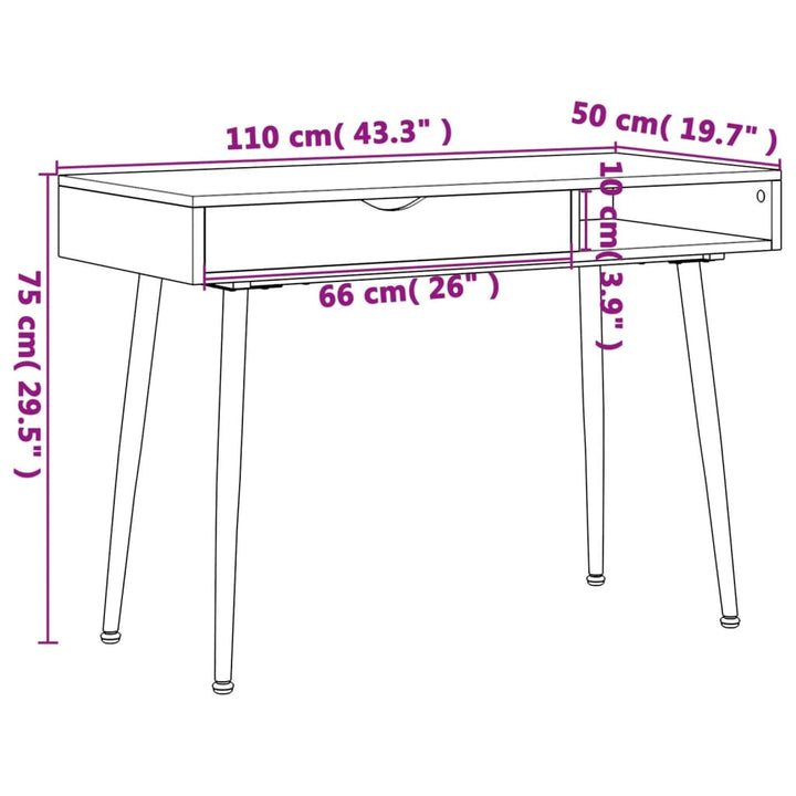 Computertisch Mit Schublade Braun 110X50X75 Cm Holzwerkstoff