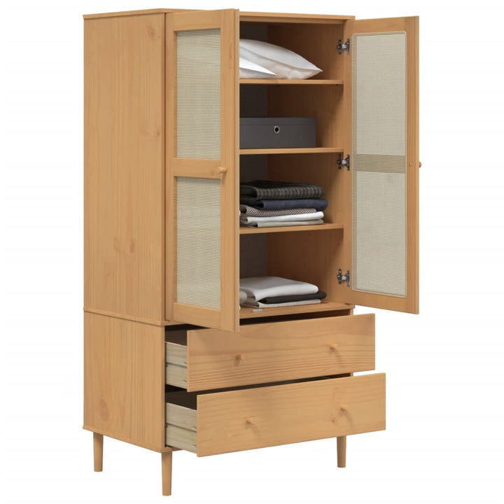 Kleiderschrank Senja Rattan-Optik 90X55X175Cm Kiefernholz