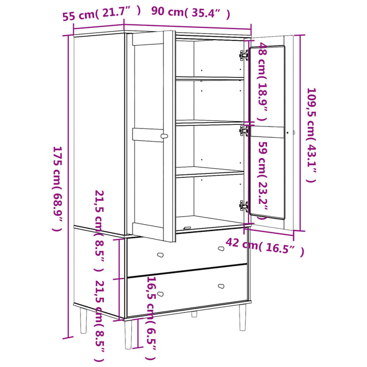 Kleiderschrank Senja Rattan-Optik 90X55X175Cm Kiefernholz