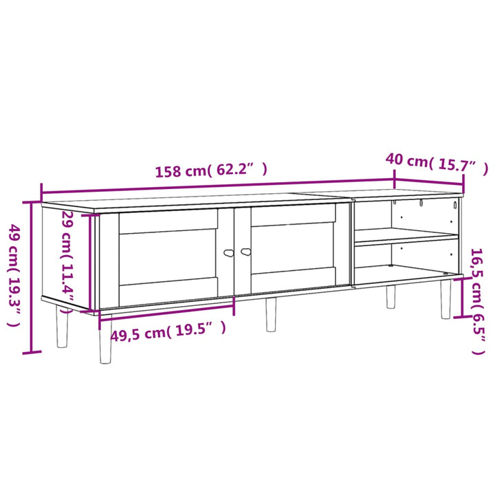 Tv-Schrank Senja Rattan-Optik 158X40X49Cm Kiefernholz