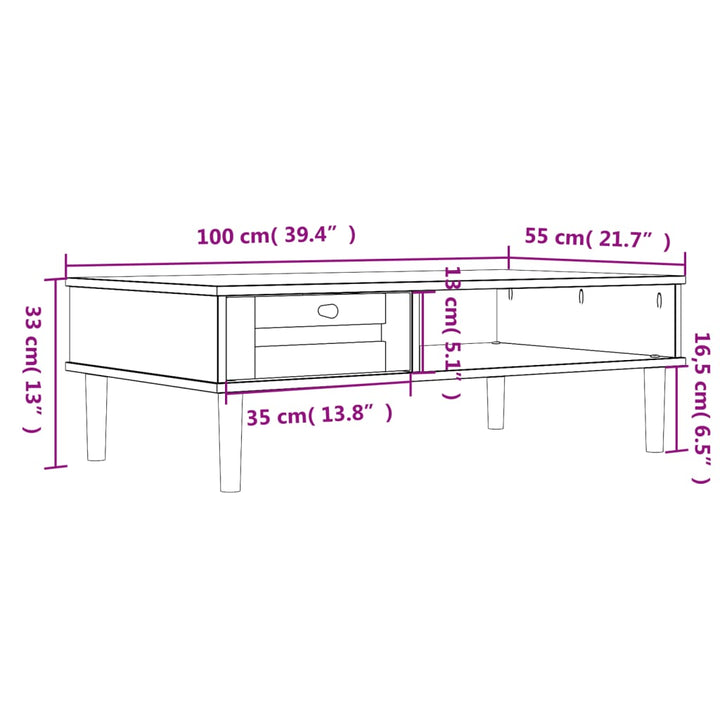 Couchtisch Senja Rattan-Optik 100X55X33 Cm Kiefernholz