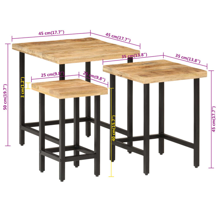 Satztische 3 Stk. Raues Massivholz Mango Und Eisen