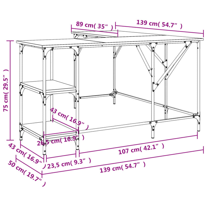 Schreibtisch Sonoma-Eiche 139X139X75 Cm Holzwerkstoff