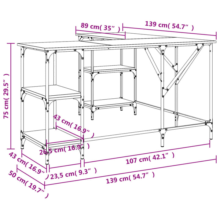 Schreibtisch Sonoma-Eiche 139X139X75 Cm Holzwerkstoff