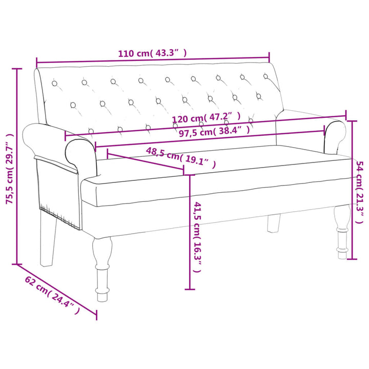 Sitzbank Mit Rückenlehne 120X62X75,5 Cm Stoff