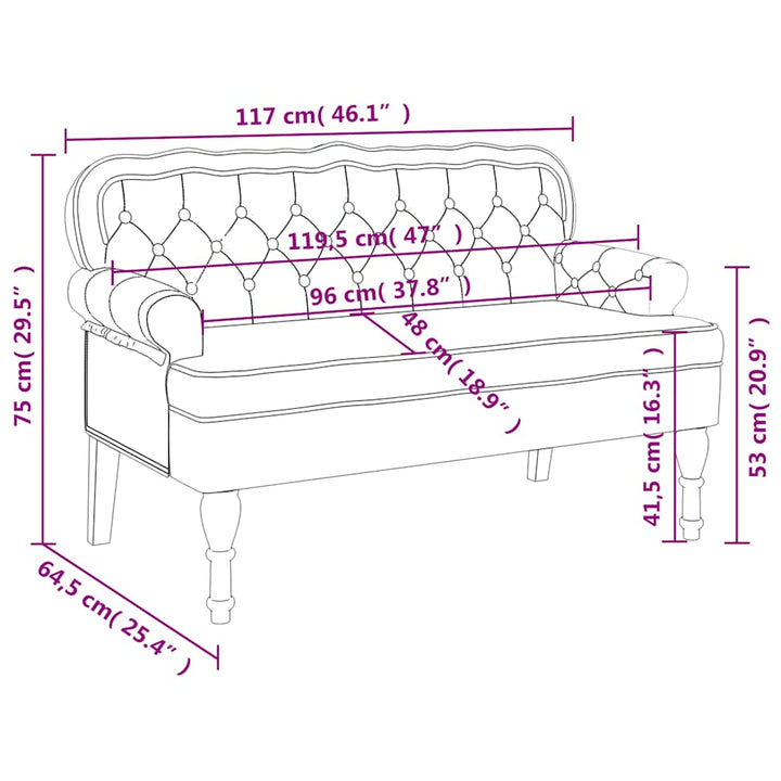 Sitzbank Mit Rückenlehne 119,5X64,5X75 Cm Samt