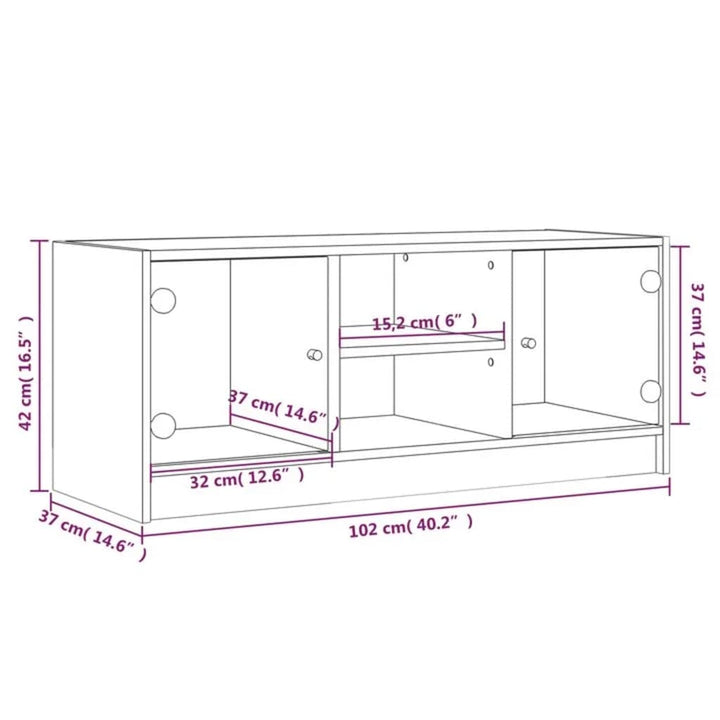 Tv-Schrank Mit Glastüren 102X37X42 Cm