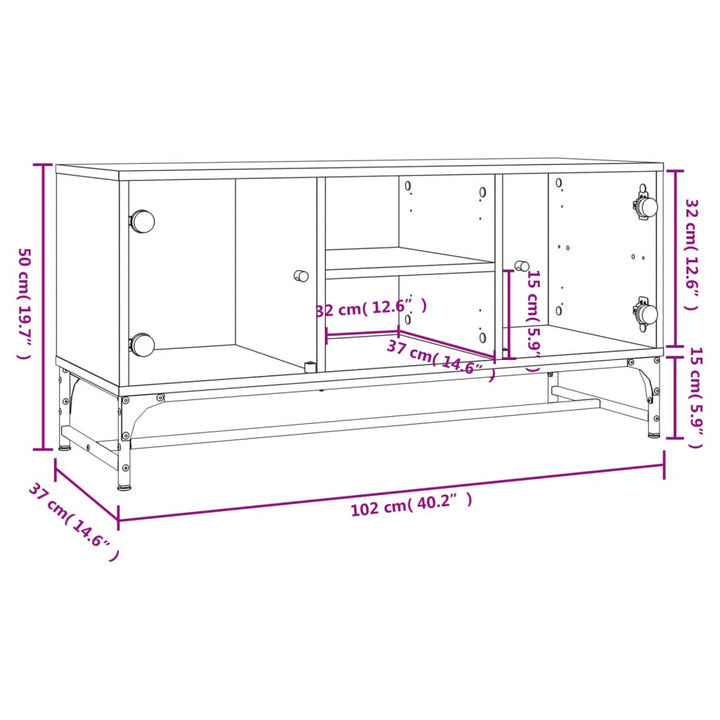 Tv-Schrank Mit Glastüren 102X37X50 Cm